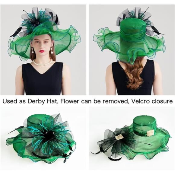 Women Organza Church Tea Party Hats Floral Green Black main image 5